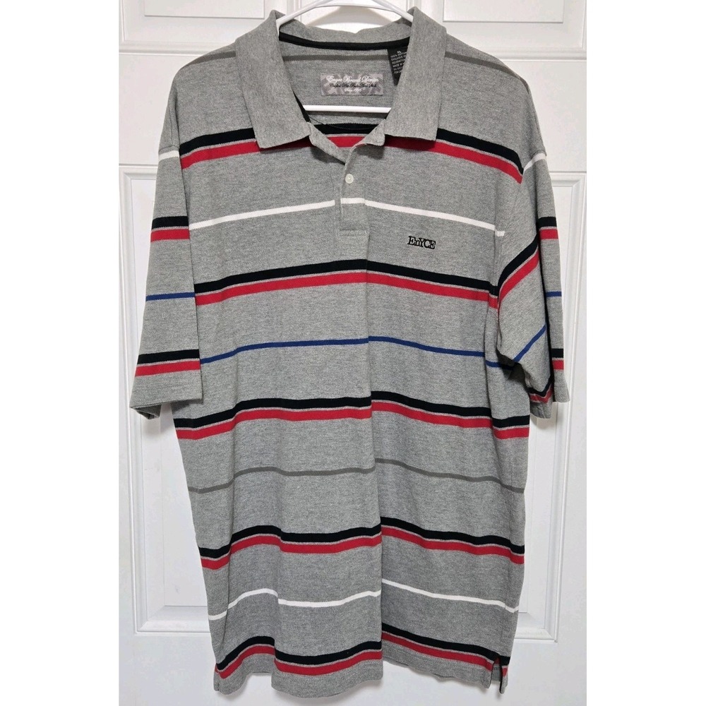 ENYCE Striped Cotton Polo Shirt XL Short-Sleeve Street Wear Gray Black Red